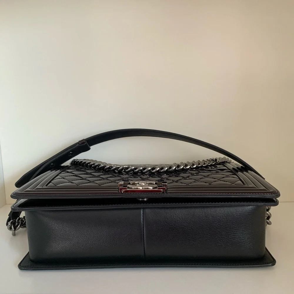 Chanel patent mirrored palladium jumbo le boy bag
